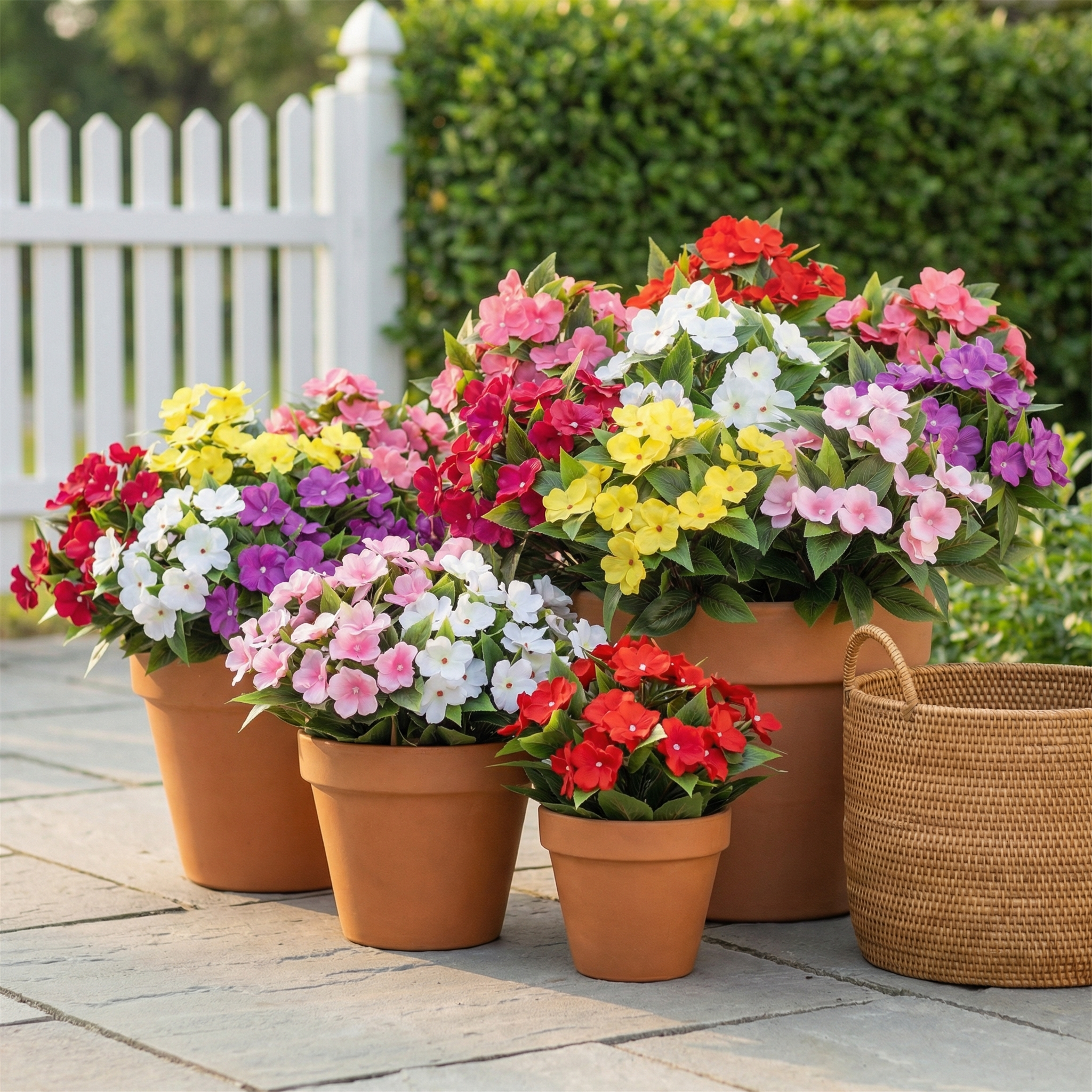 Impatiens Artificial Flowers Multi Color Faux Flower Planter Decor