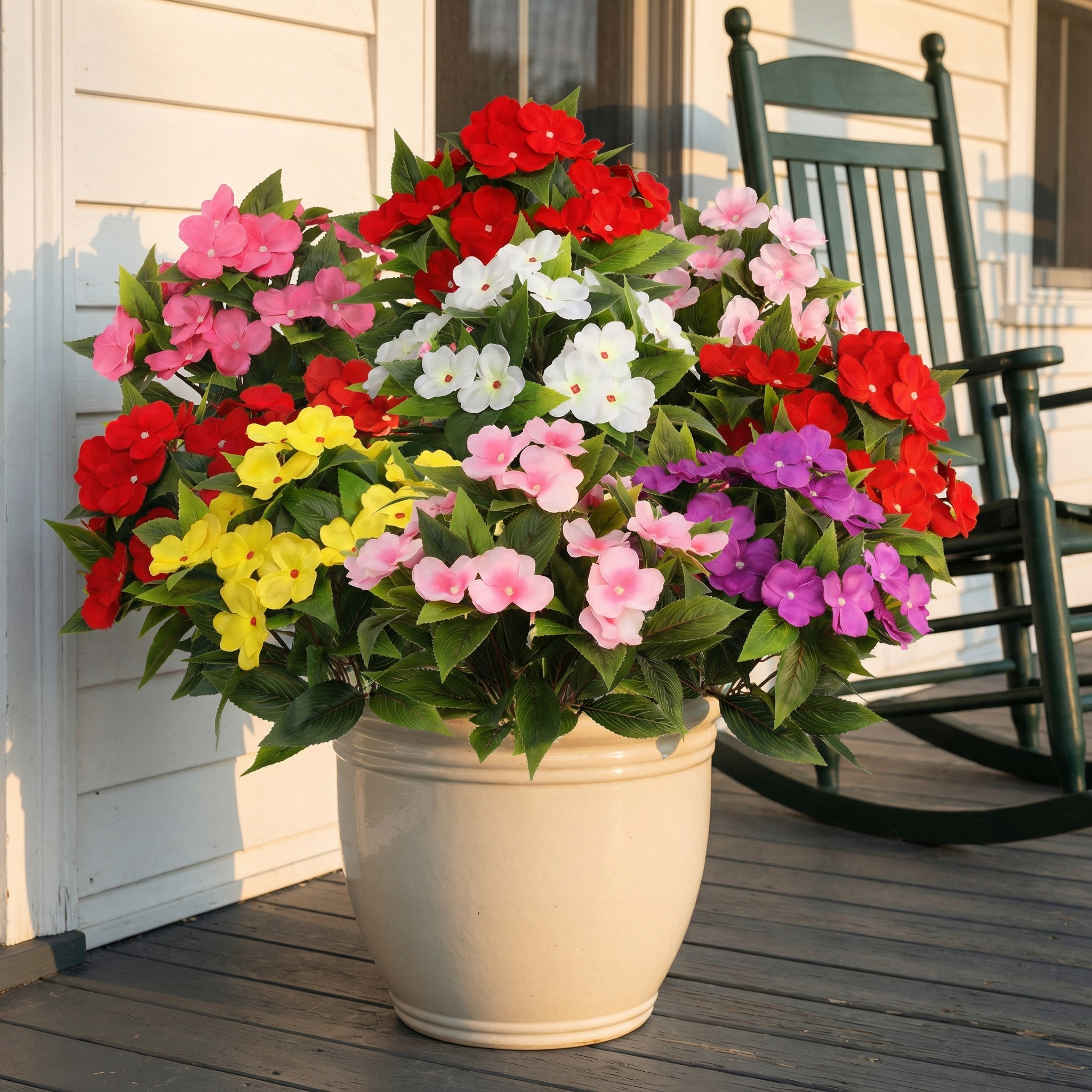 Impatiens Artificial Flowers Multi Color Faux Flower Planter Decor