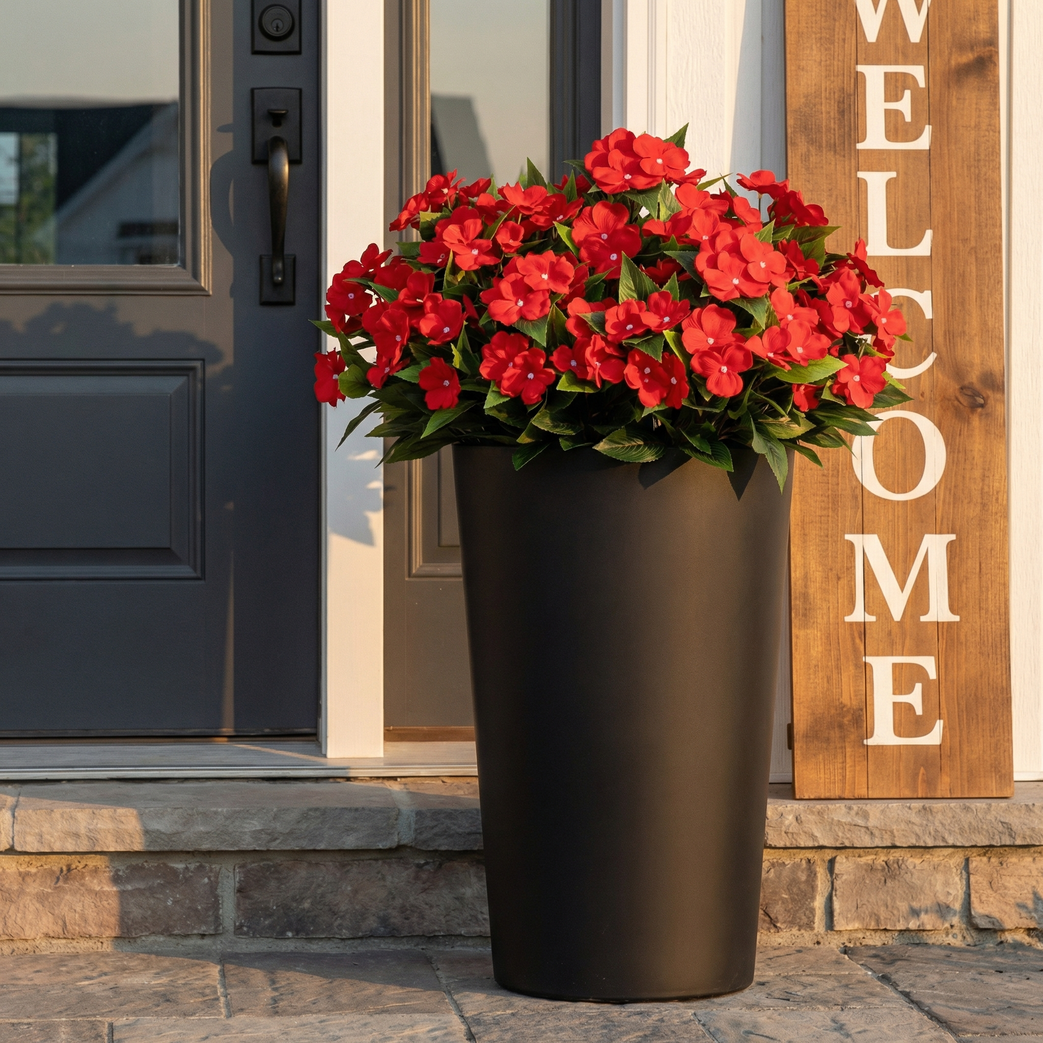 Impatiens Artificial Flowers Multi Color Faux Flower Planter Decor