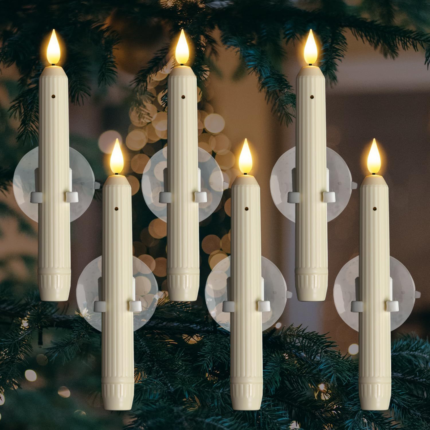 6 Pcs Window Candles with Sensor, Ivory LED Tapers