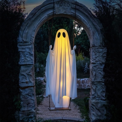 Hanging Swing Ghost Halloween Decor with String Lights