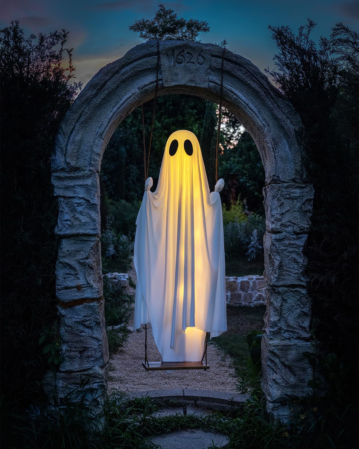 Hanging Swing Ghost Halloween Decor with String Lights