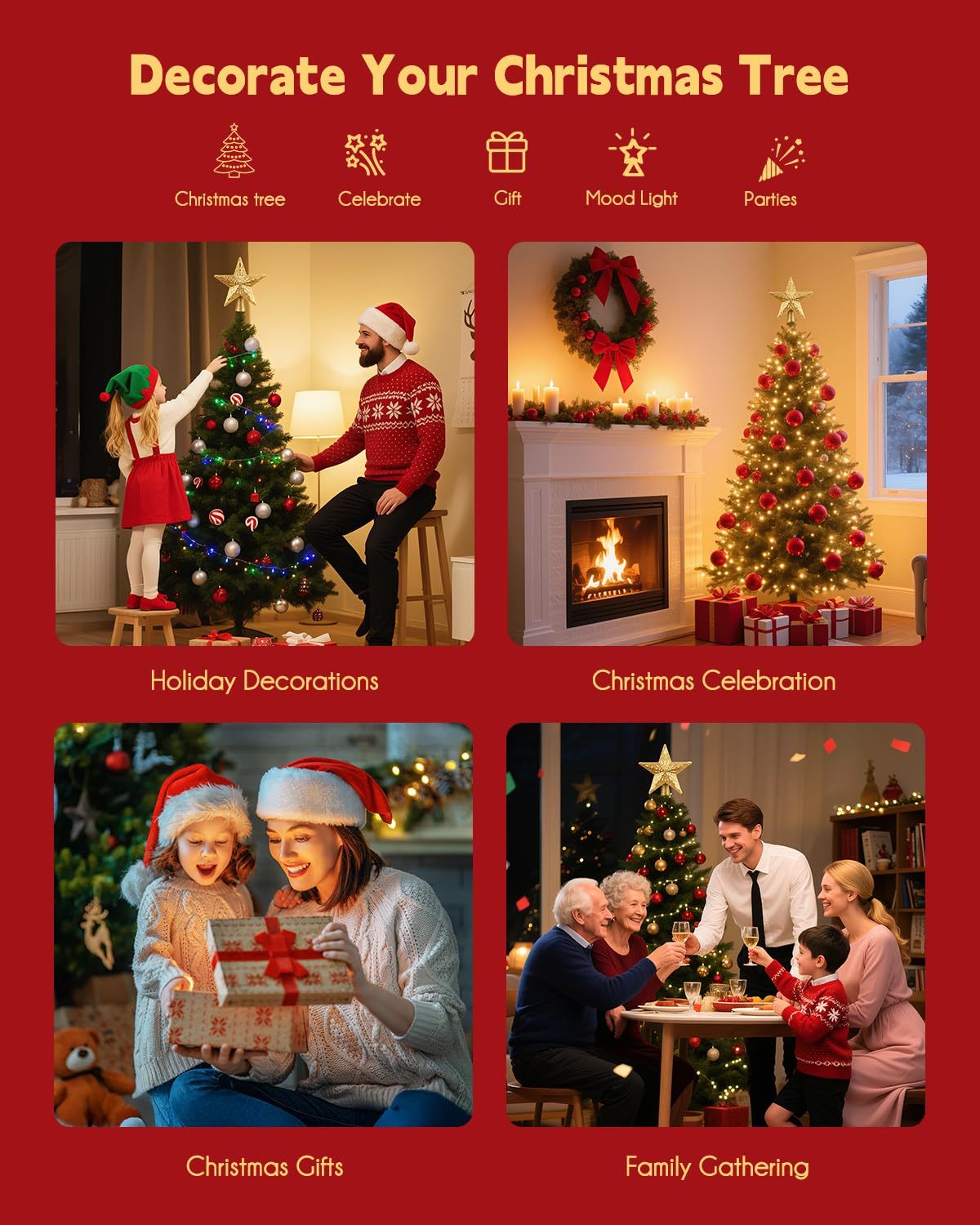 LED Star Tree Topper Snowflake Projector