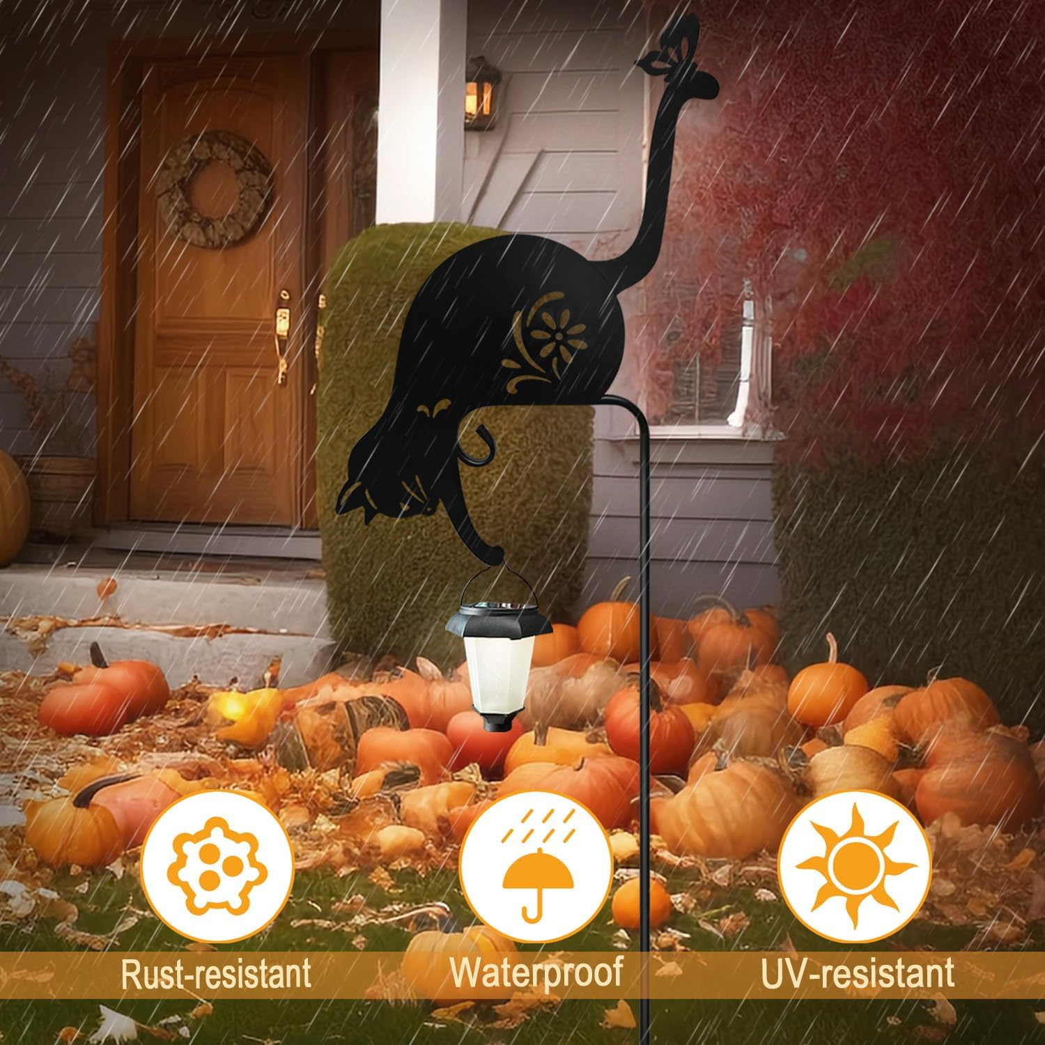 Solar Garden Cat Holding Lantern Stake