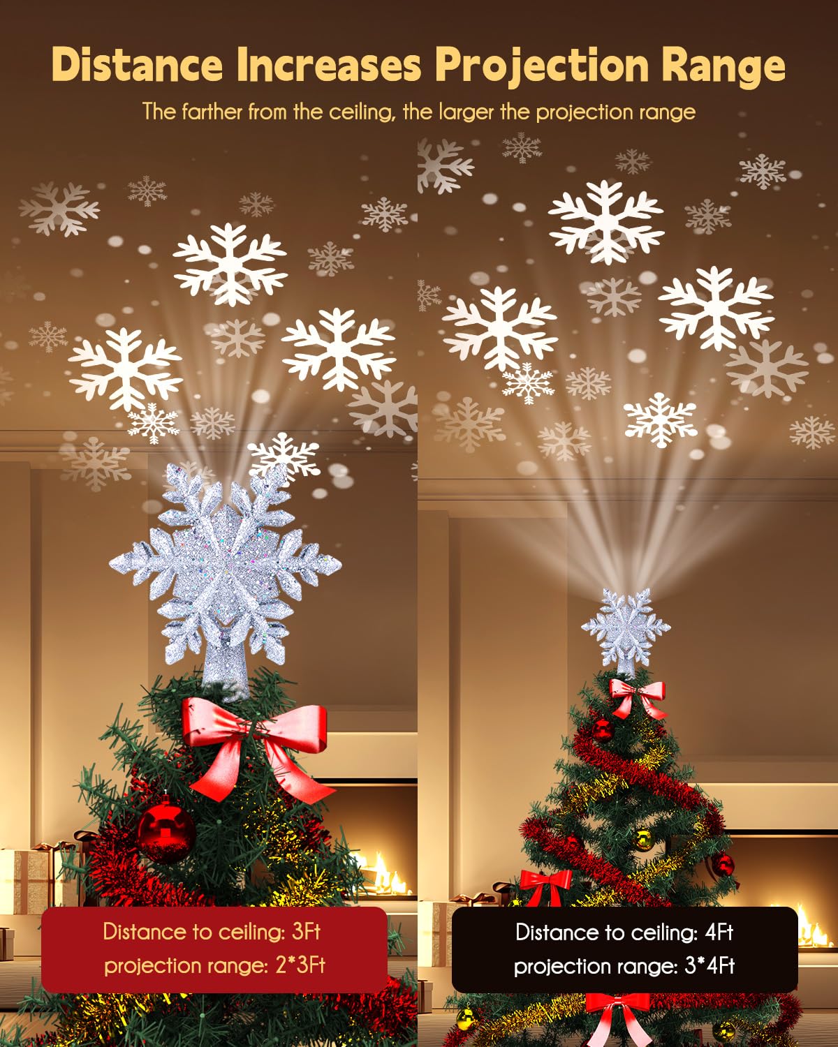 LED Star Tree Topper Snowflake Projector