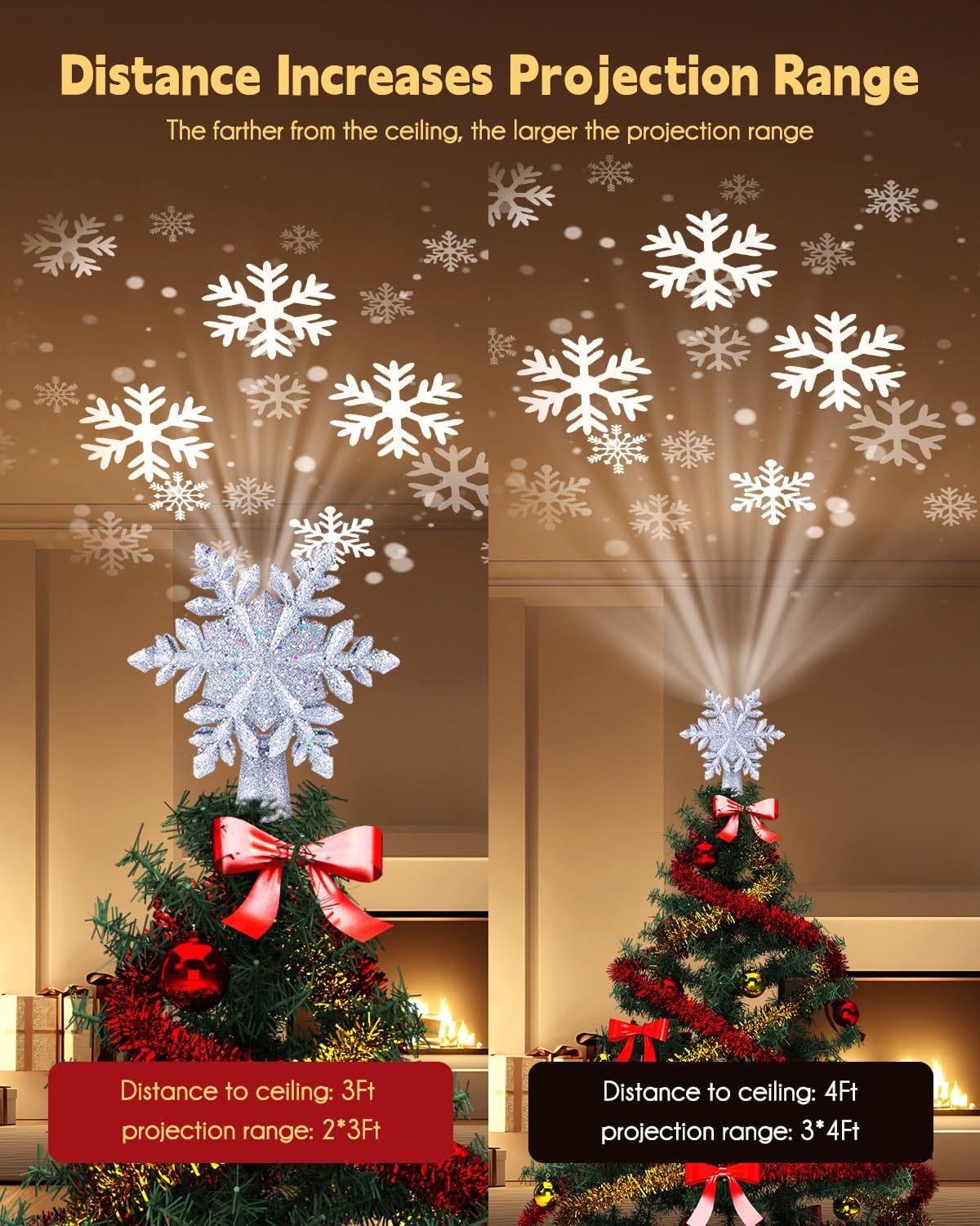 LED Star Tree Topper Snowflake Projector