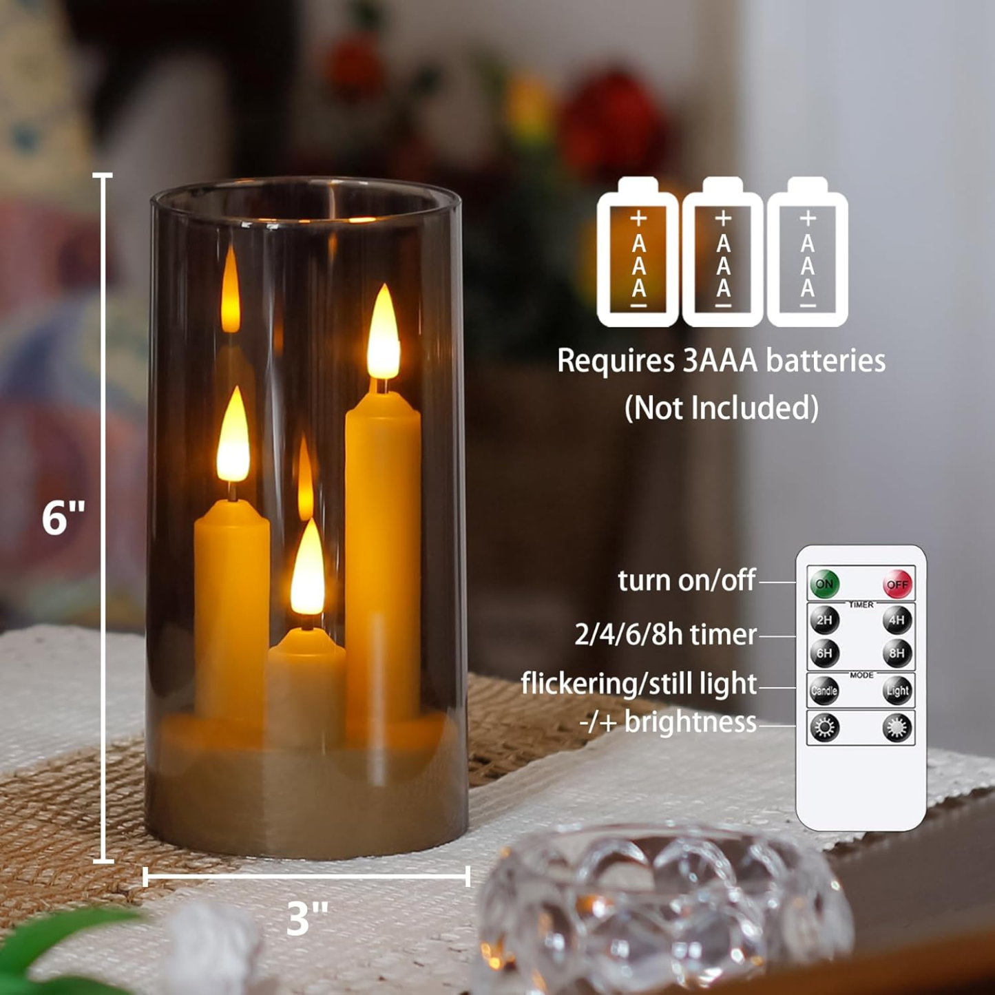 3 in 1 Flameless Taper Short Candles with 10 Key Remote Control