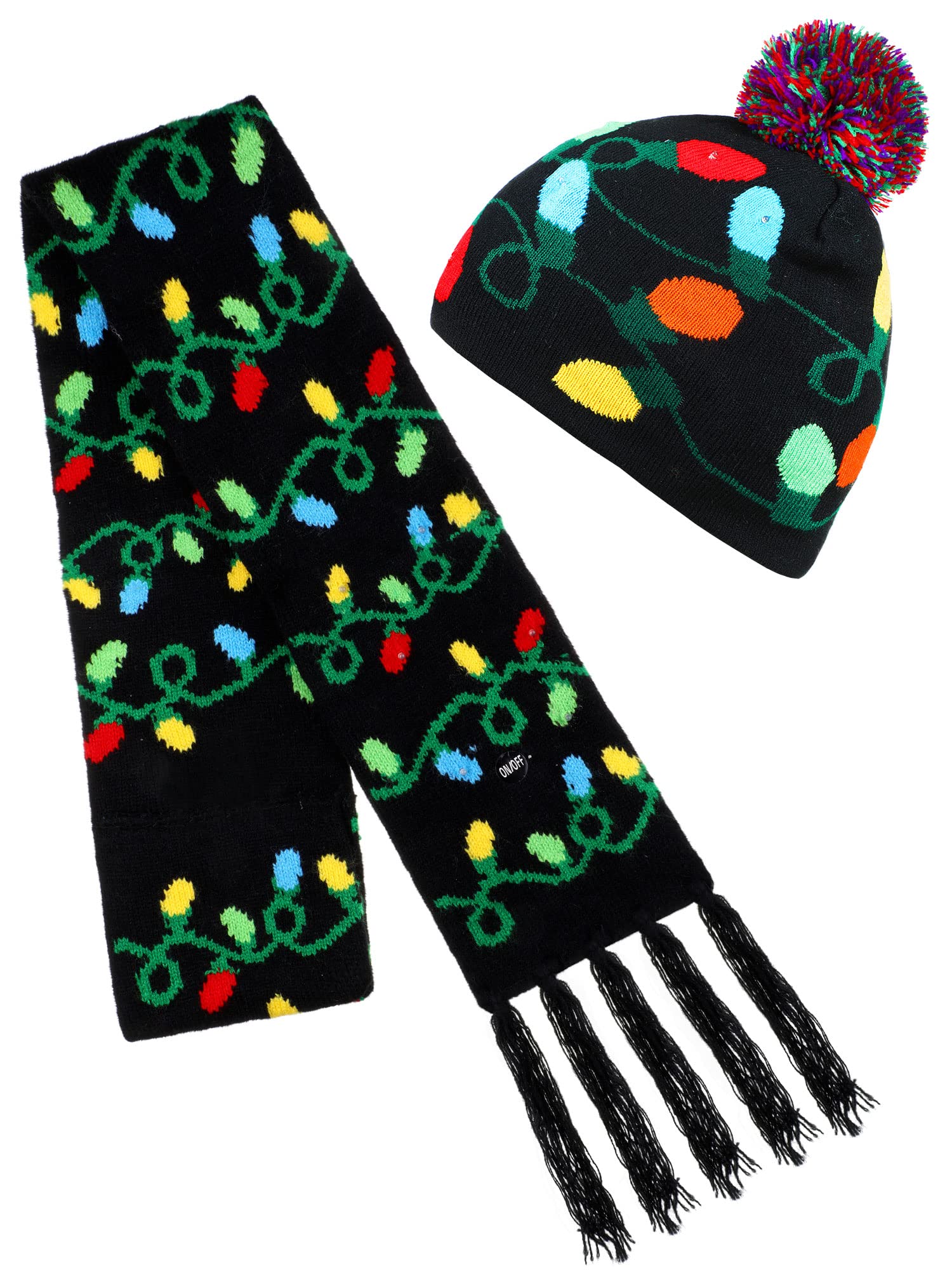 2PCS Christmas LED Light Up Hats and Scarves Set