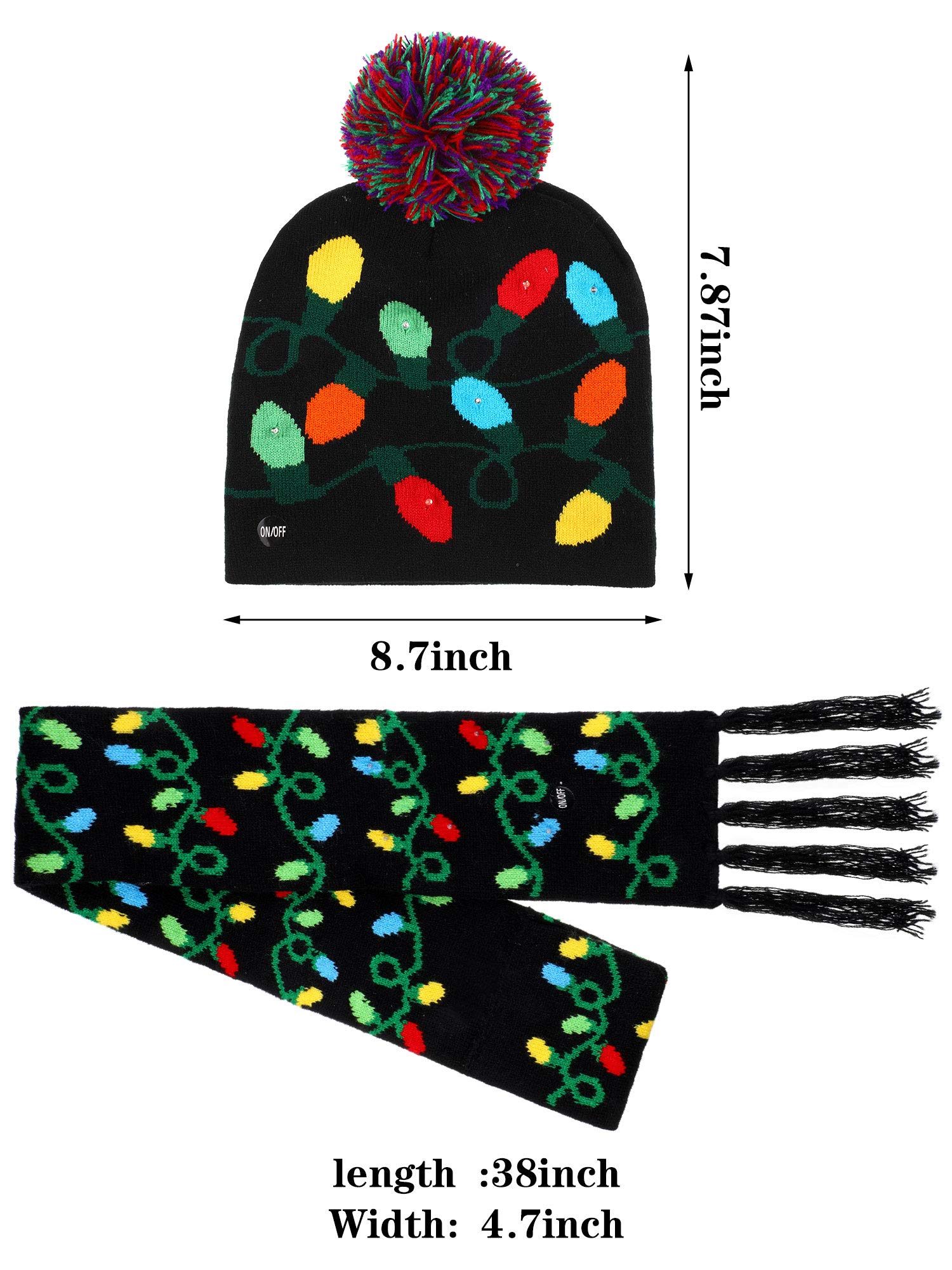2PCS Christmas LED Light Up Hats and Scarves Set