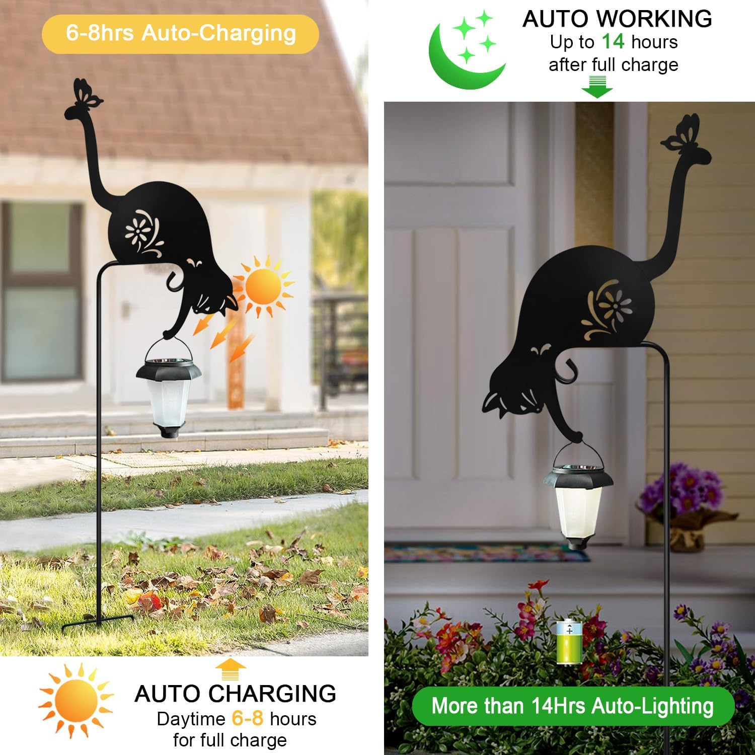 Solar Garden Cat Holding Lantern Stake