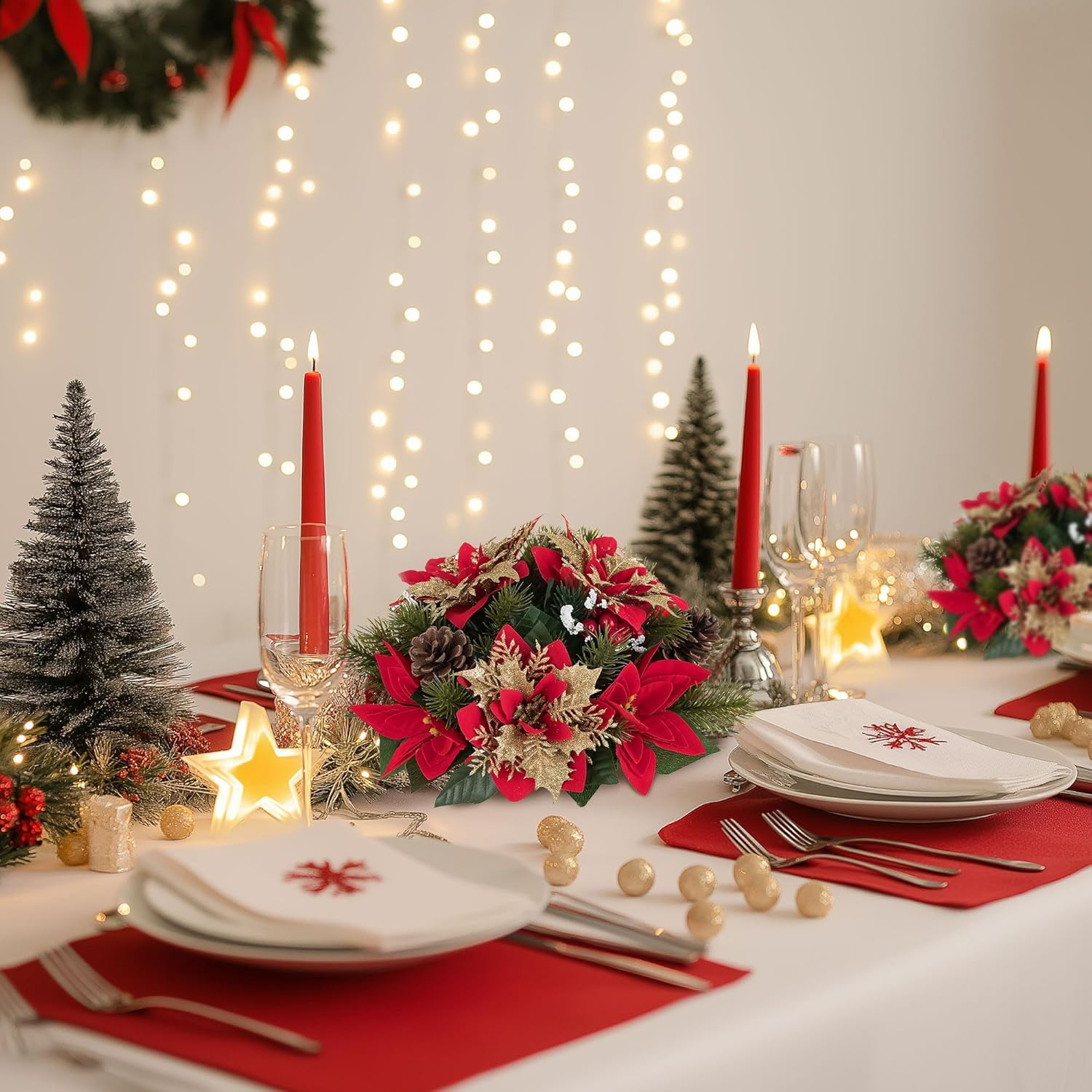 2 Pcs Poinsettias Artificial Christmas Flower Balls Decoration