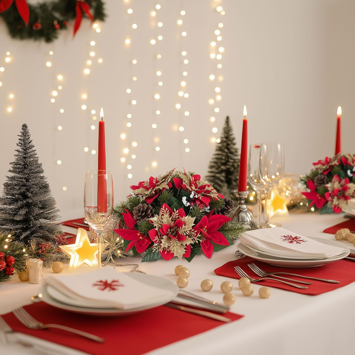 2 Pcs Poinsettias Artificial Christmas Flower Balls Decoration