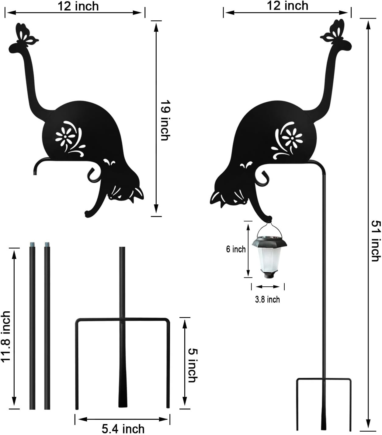 Solar Garden Cat Holding Lantern Stake