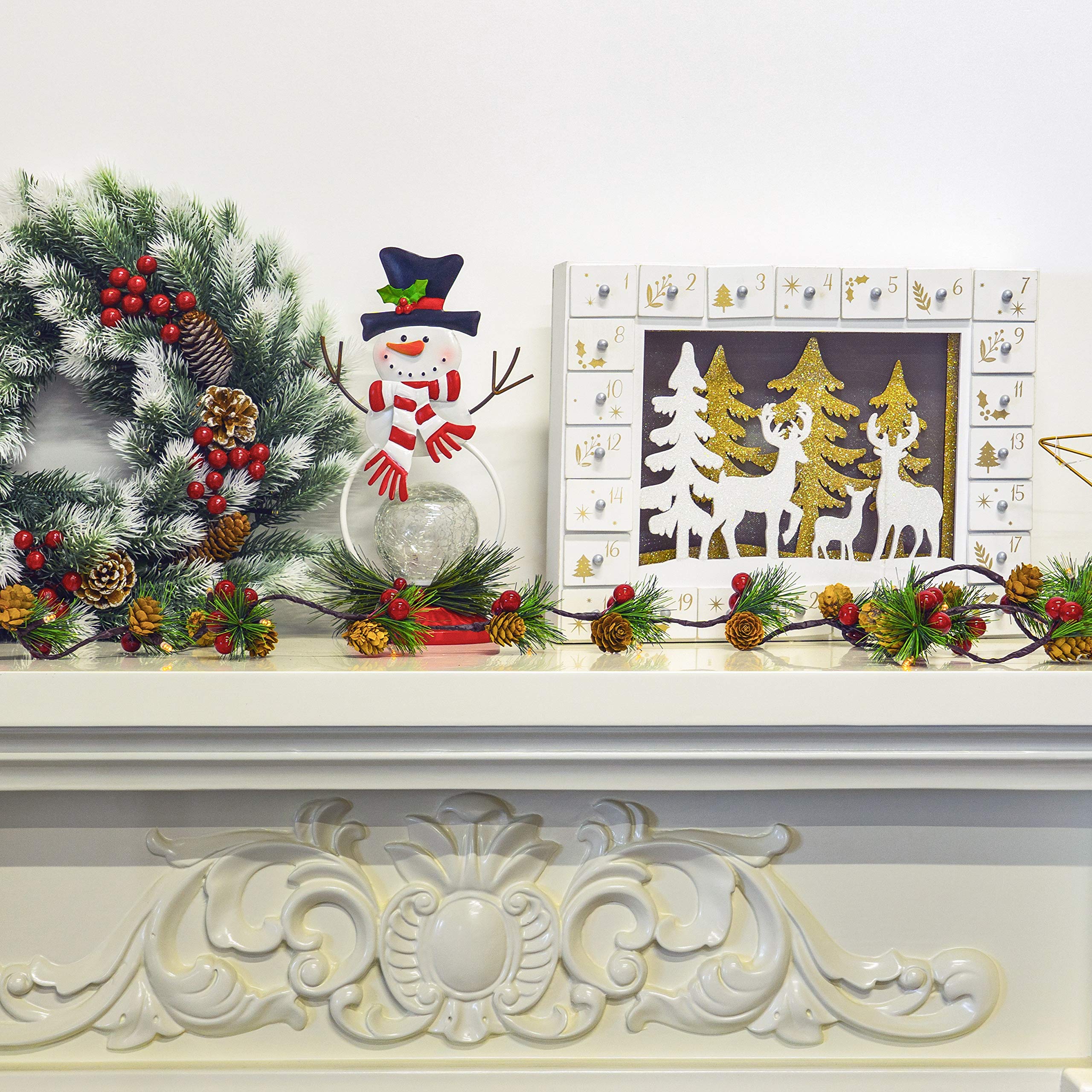 6.56Ft 20 LED Pine Needles Berries Christmas Garland