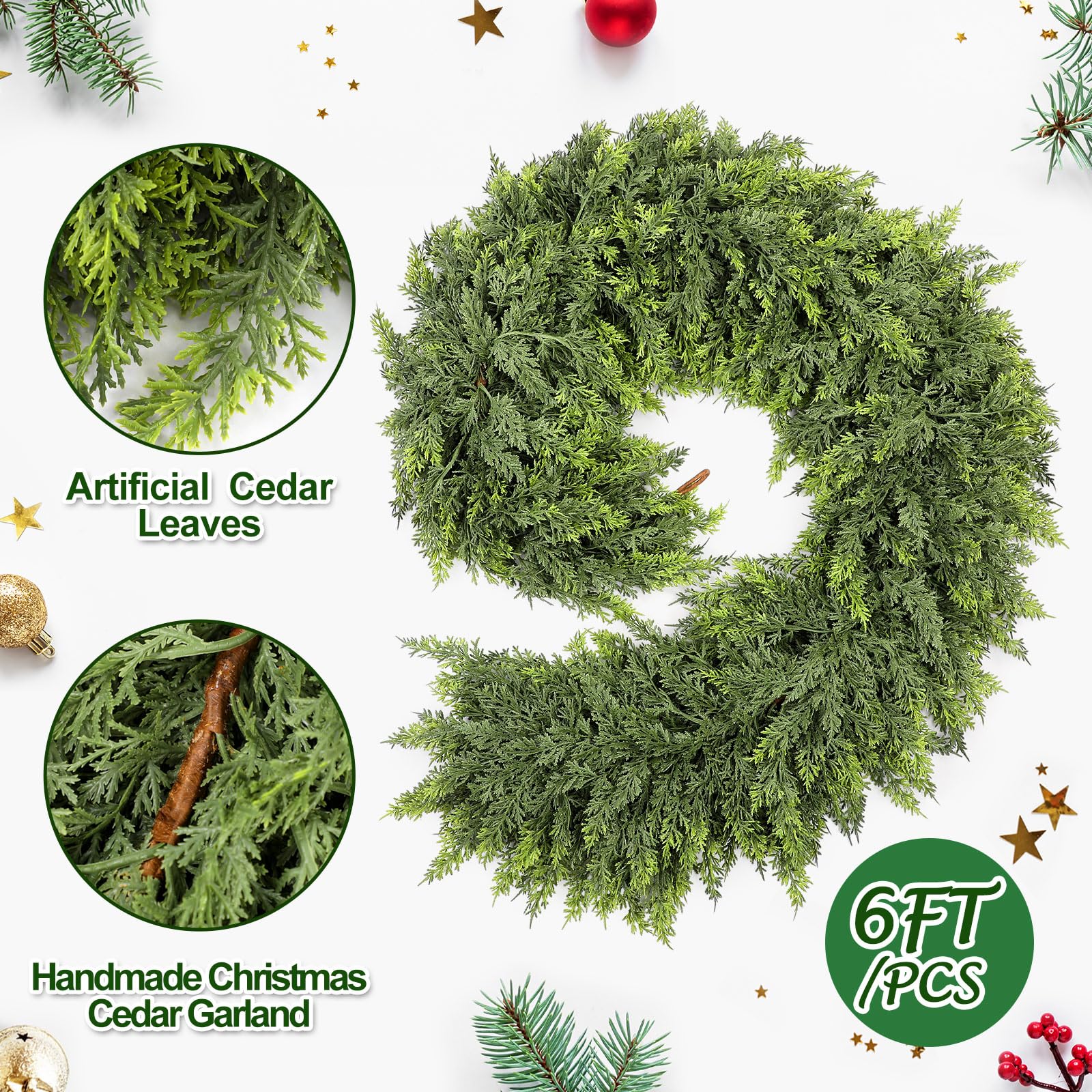6ft Artificial Christmas Cedar Garland