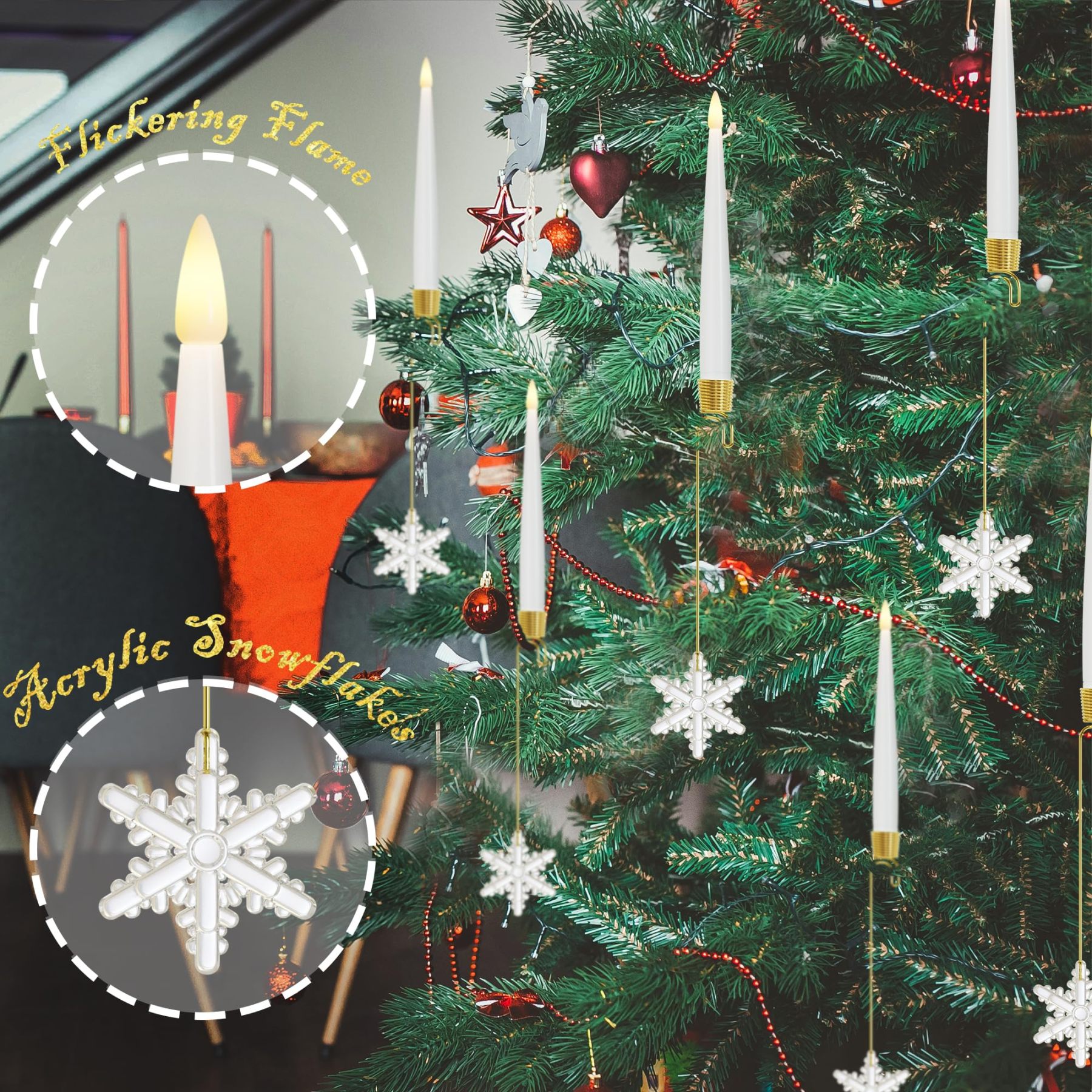 6Pcs LED Candles with Remote Timer and Hanging Hooks