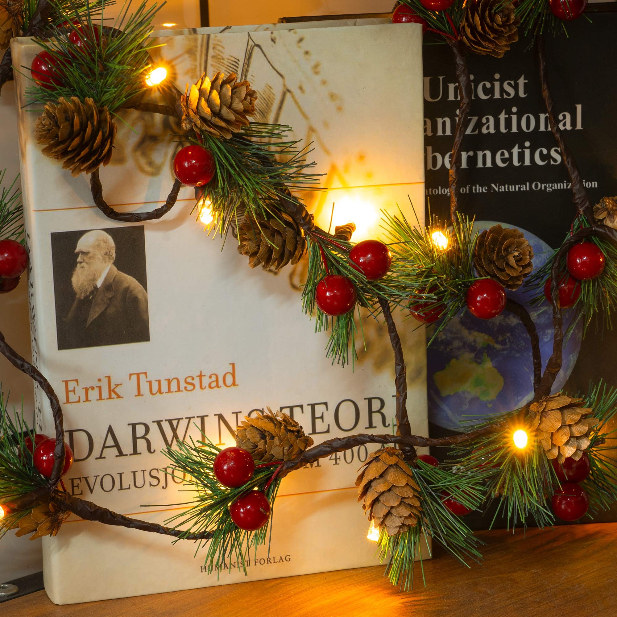 6.56Ft 20 LED Pine Needles Berries Christmas Garland