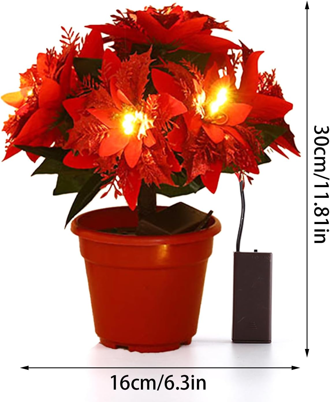 13.77-inch Lighted Velvet Artificial Poinsettia Christmas Potted Plant