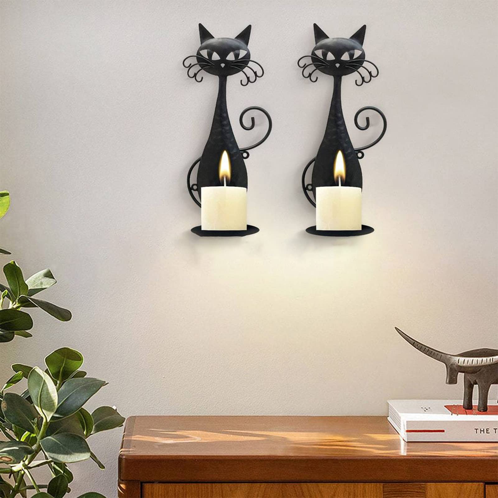 1 Pack Black Cat Metal Wall Candle Sconce 