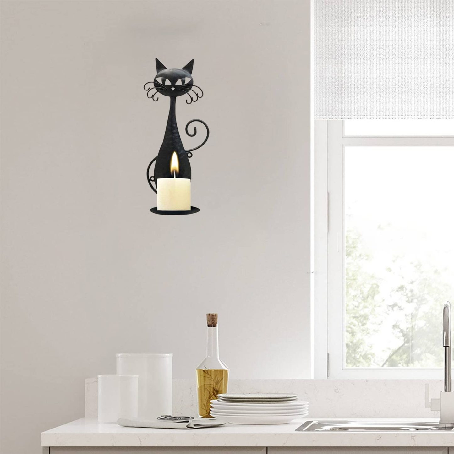1 Pack Black Cat Metal Wall Candle Sconce 