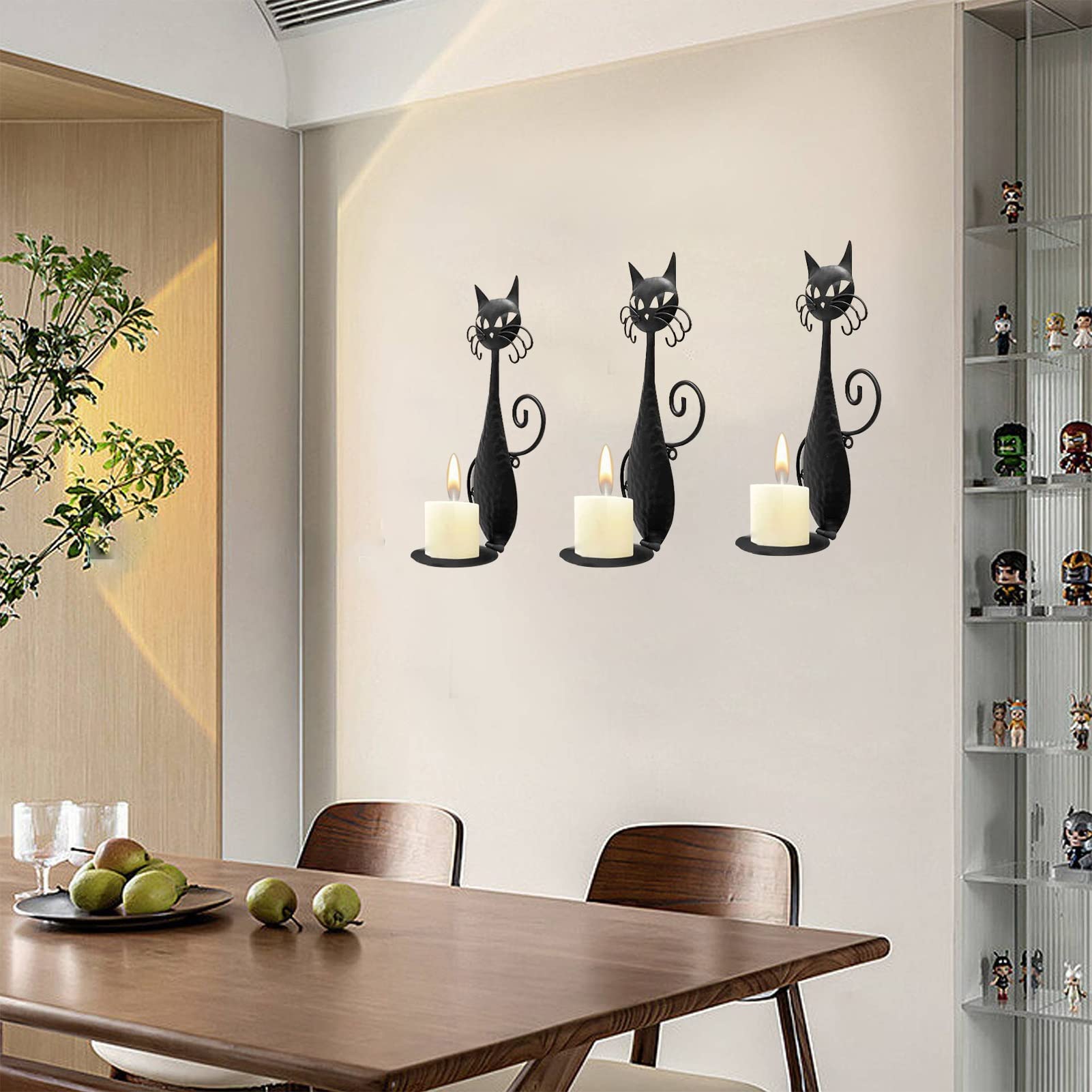 1 Pack Black Cat Metal Wall Candle Sconce 
