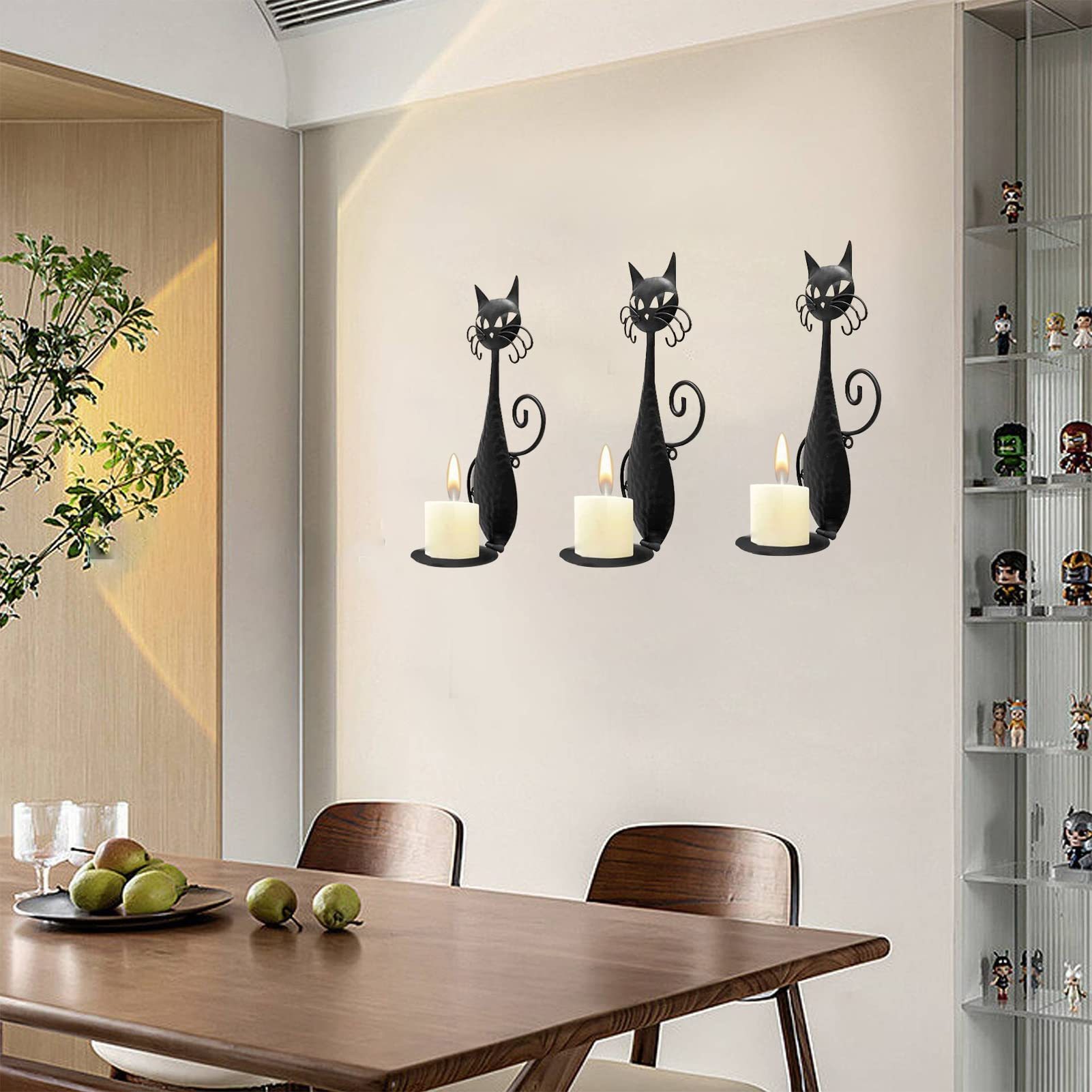 1 Pack Black Cat Metal Wall Candle Sconce 