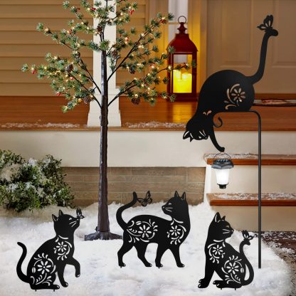 Solar Garden Cat Holding Lantern Stake