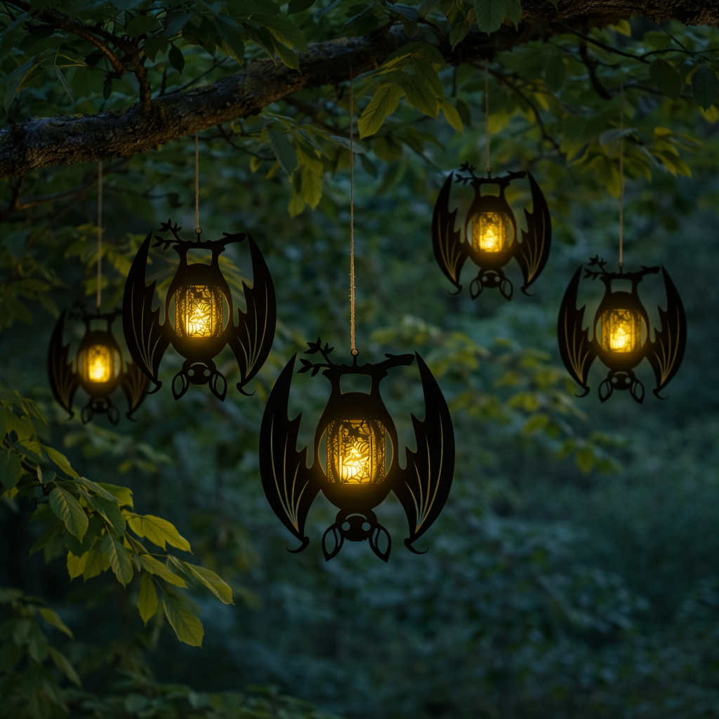 Gothic Bat-Shaped Metal Hanging Candelabra Decor