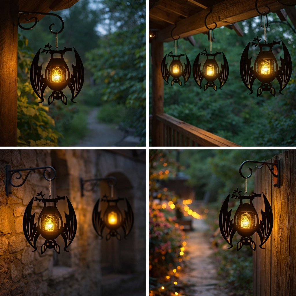 Gothic Bat-Shaped Metal Hanging Candelabra Decor