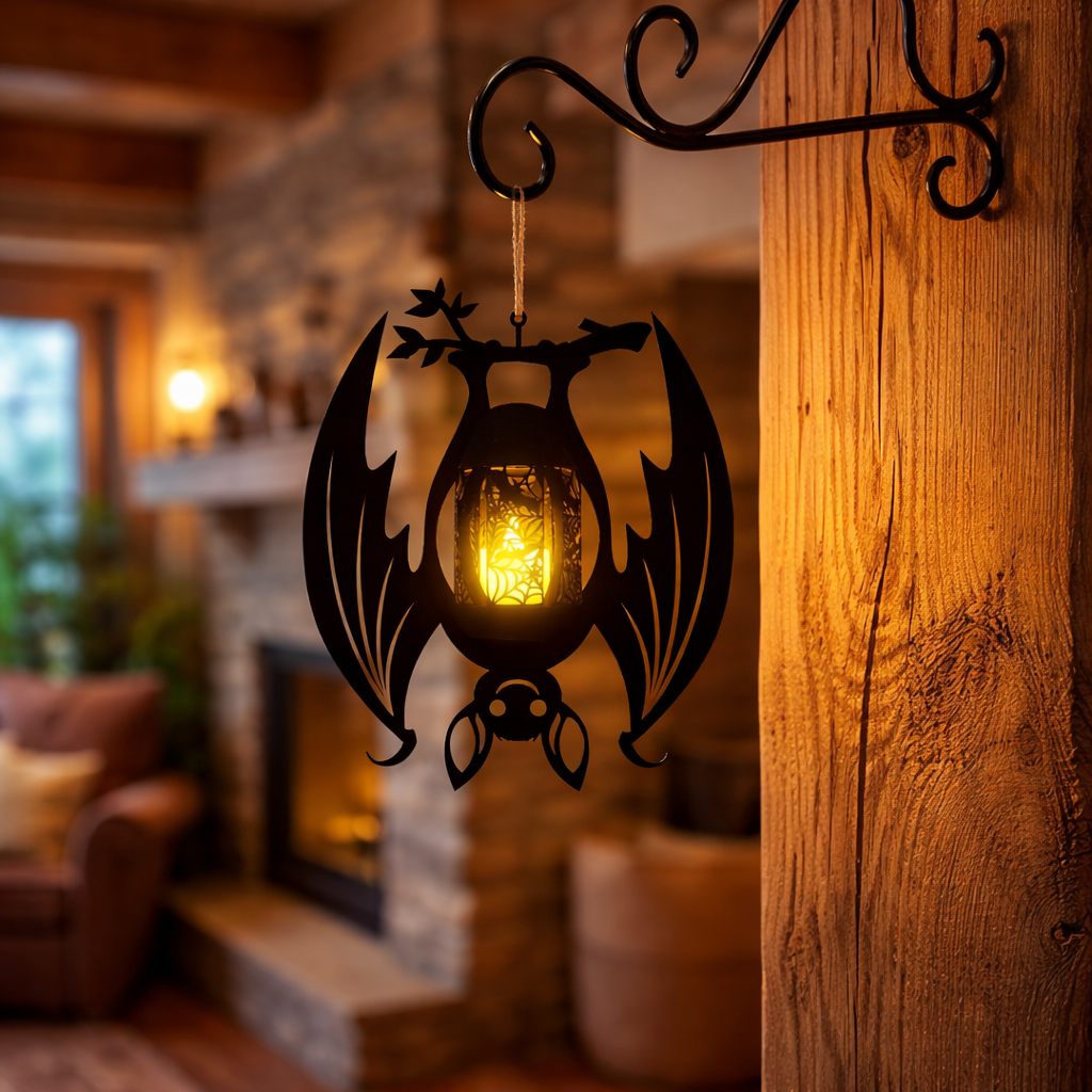 Gothic Bat-Shaped Metal Hanging Candelabra Decor