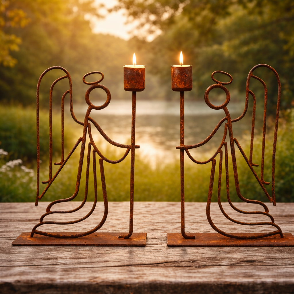 1 Pack Vintage Guardian Angel Wrought Iron Candle Holder