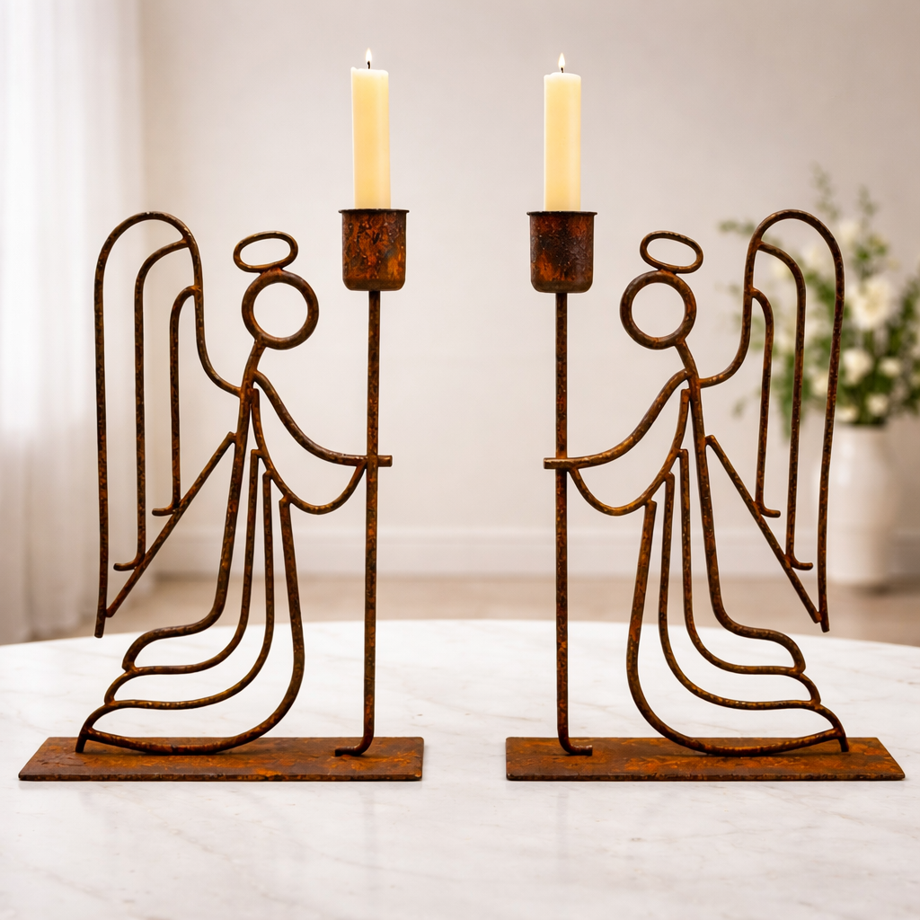 1 Pack Vintage Guardian Angel Wrought Iron Candle Holder