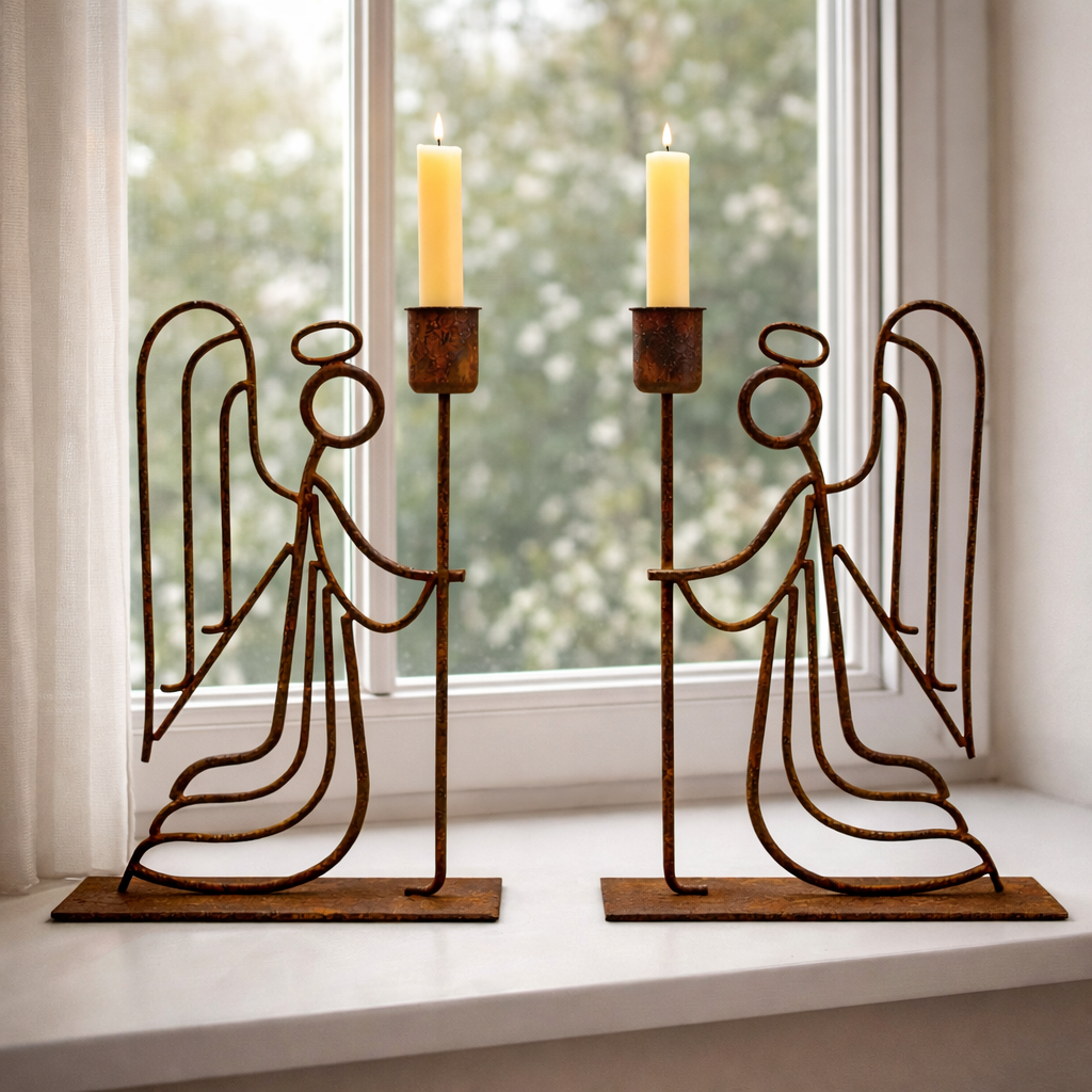 1 Pack Vintage Guardian Angel Wrought Iron Candle Holder