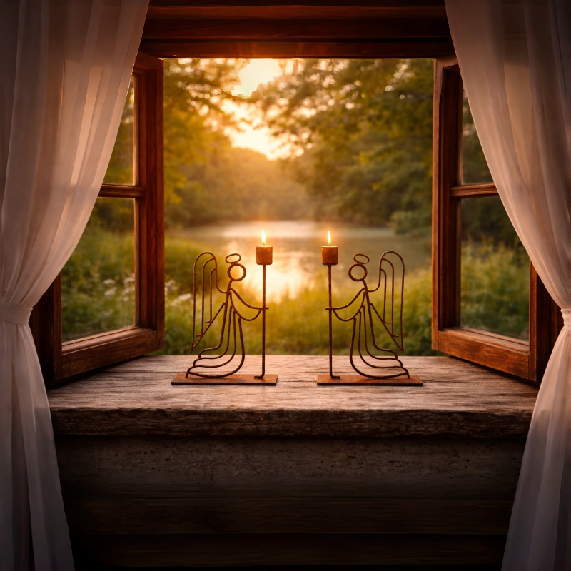 1 Pack Vintage Guardian Angel Wrought Iron Candle Holder