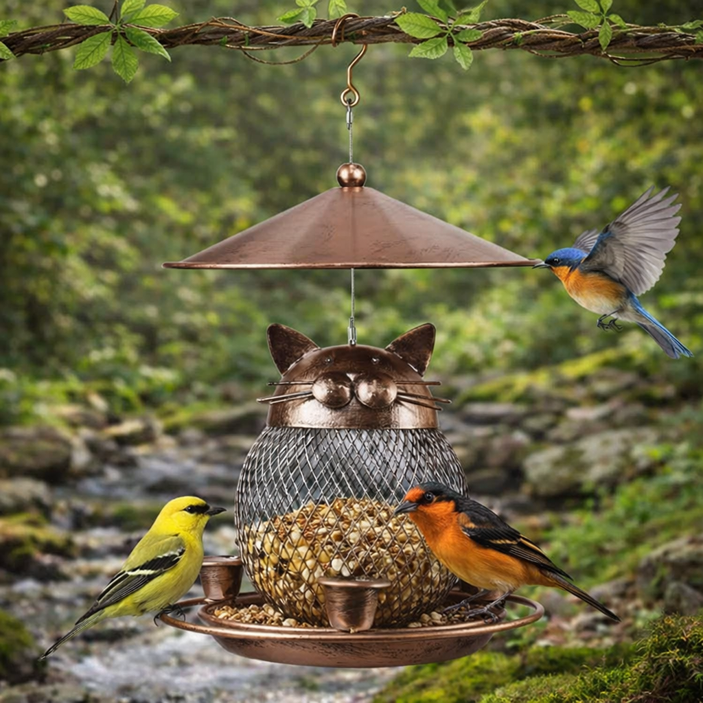 Squirrel-Proof Cat-Shaped Metal Bird Feeder