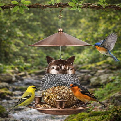 Squirrel-Proof Cat-Shaped Metal Bird Feeder