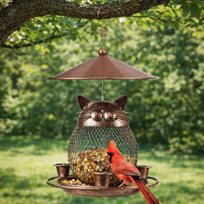 Squirrel-Proof Cat-Shaped Metal Bird Feeder