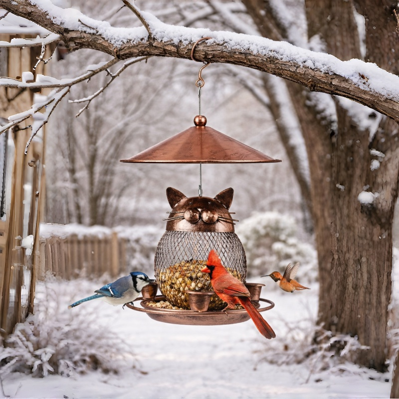 Squirrel-Proof Cat-Shaped Metal Bird Feeder