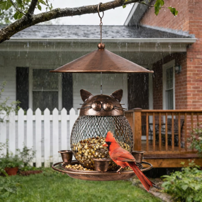 Squirrel-Proof Cat-Shaped Metal Bird Feeder