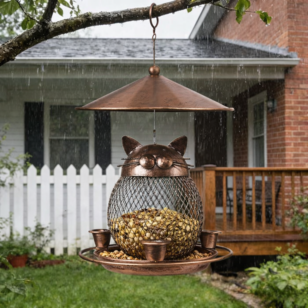 Squirrel-Proof Cat-Shaped Metal Bird Feeder