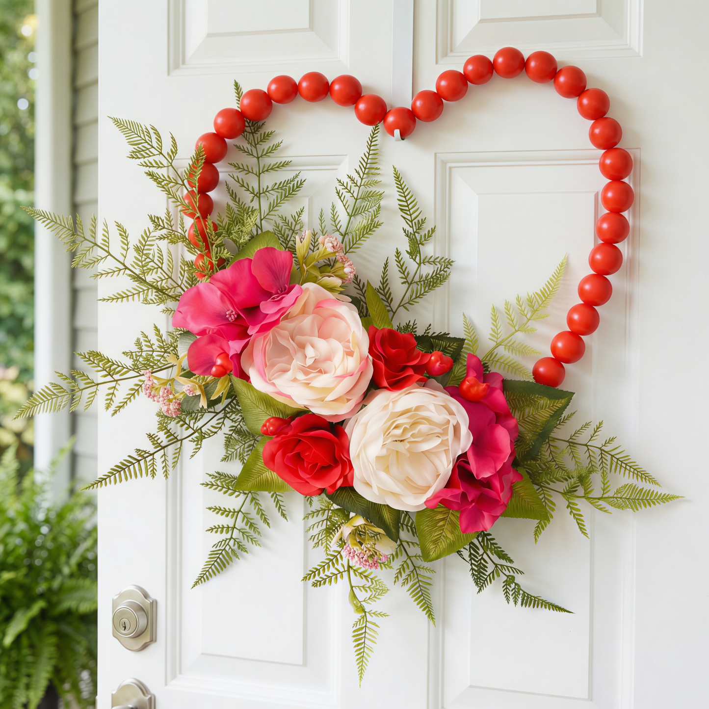 Luxurious Wooden Bead Heart Wreath Hanging Wall Decor