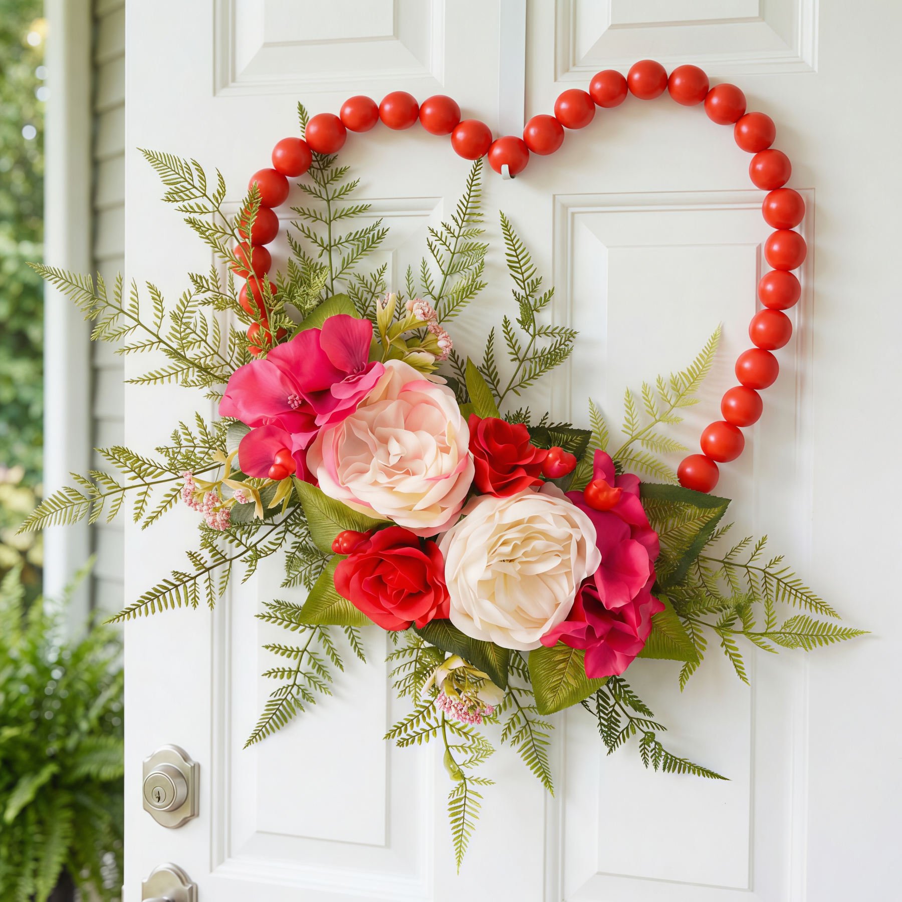 Luxurious Wooden Bead Heart Wreath Hanging Wall Decor