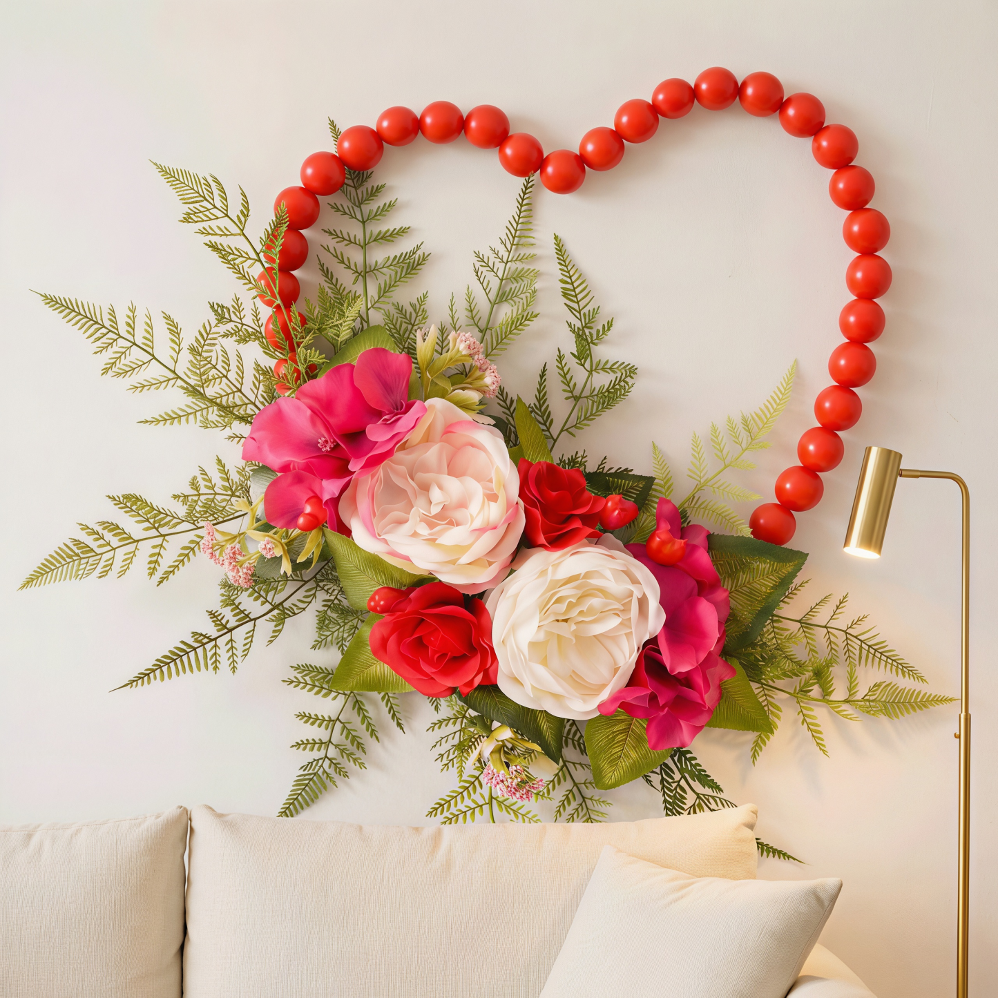 Luxurious Wooden Bead Heart Wreath Hanging Wall Decor