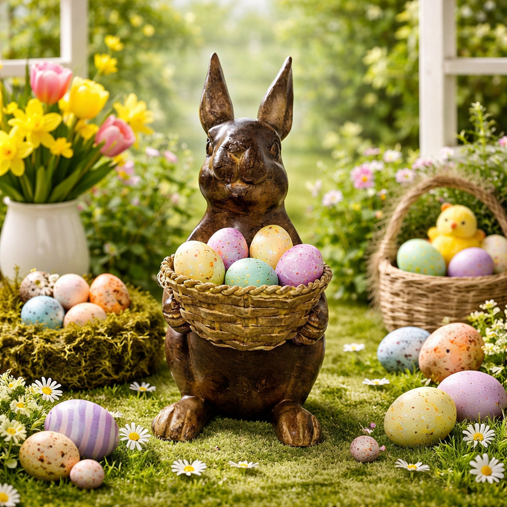 Vintage Bunny Basket Planter, Easter Table Centerpiece Décor