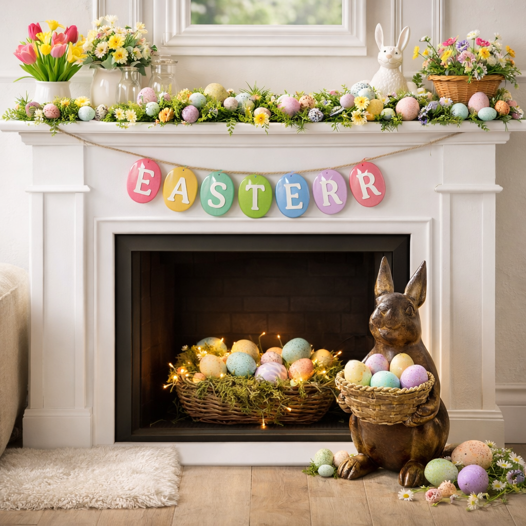 Vintage Bunny Basket Planter, Easter Table Centerpiece Décor