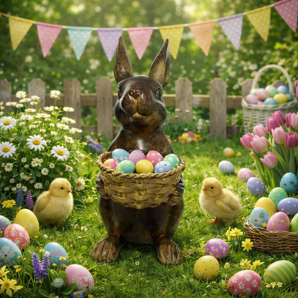 Vintage Bunny Basket Planter, Easter Table Centerpiece Décor