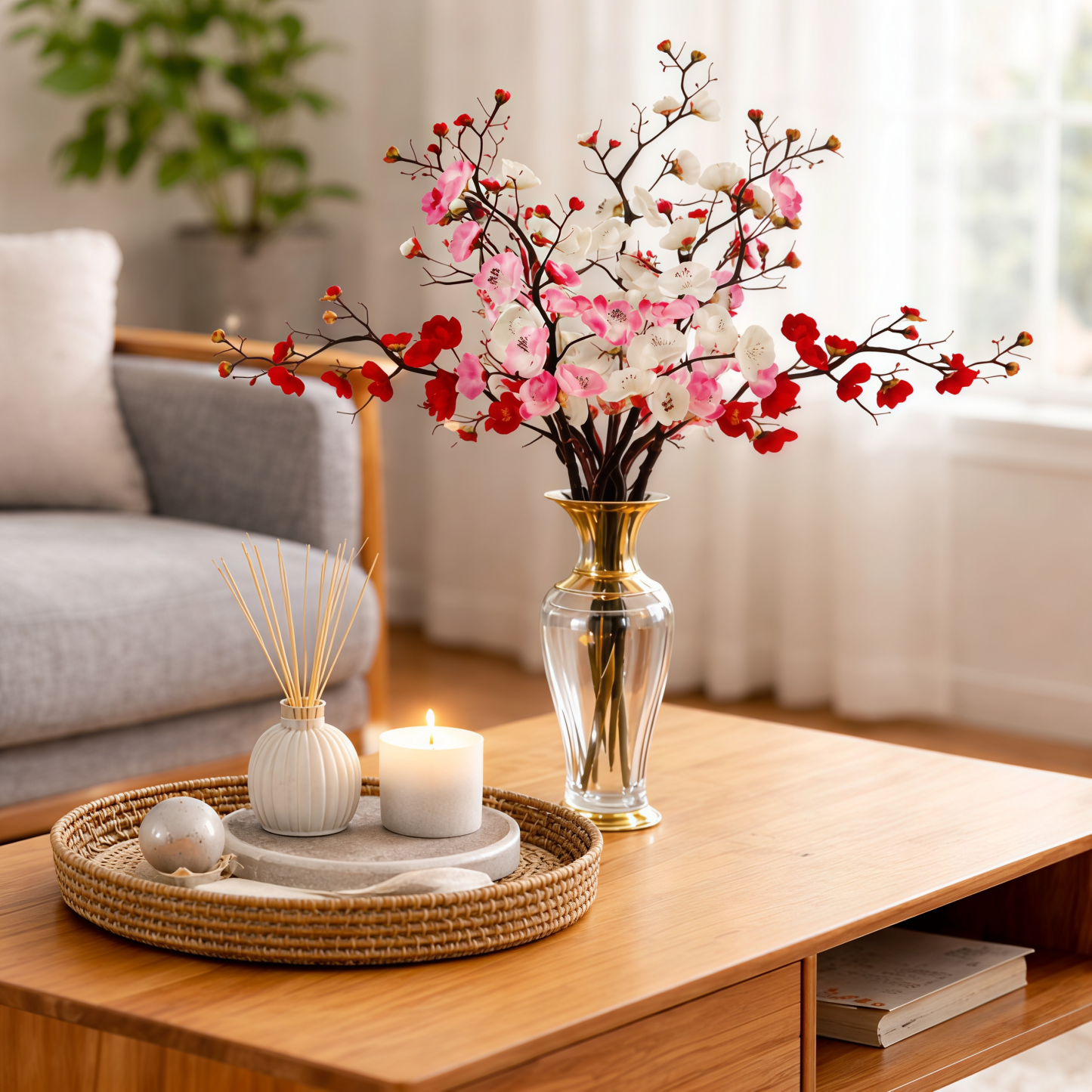 3-Pack Large Artificial Cherry Blossom Flower Branches