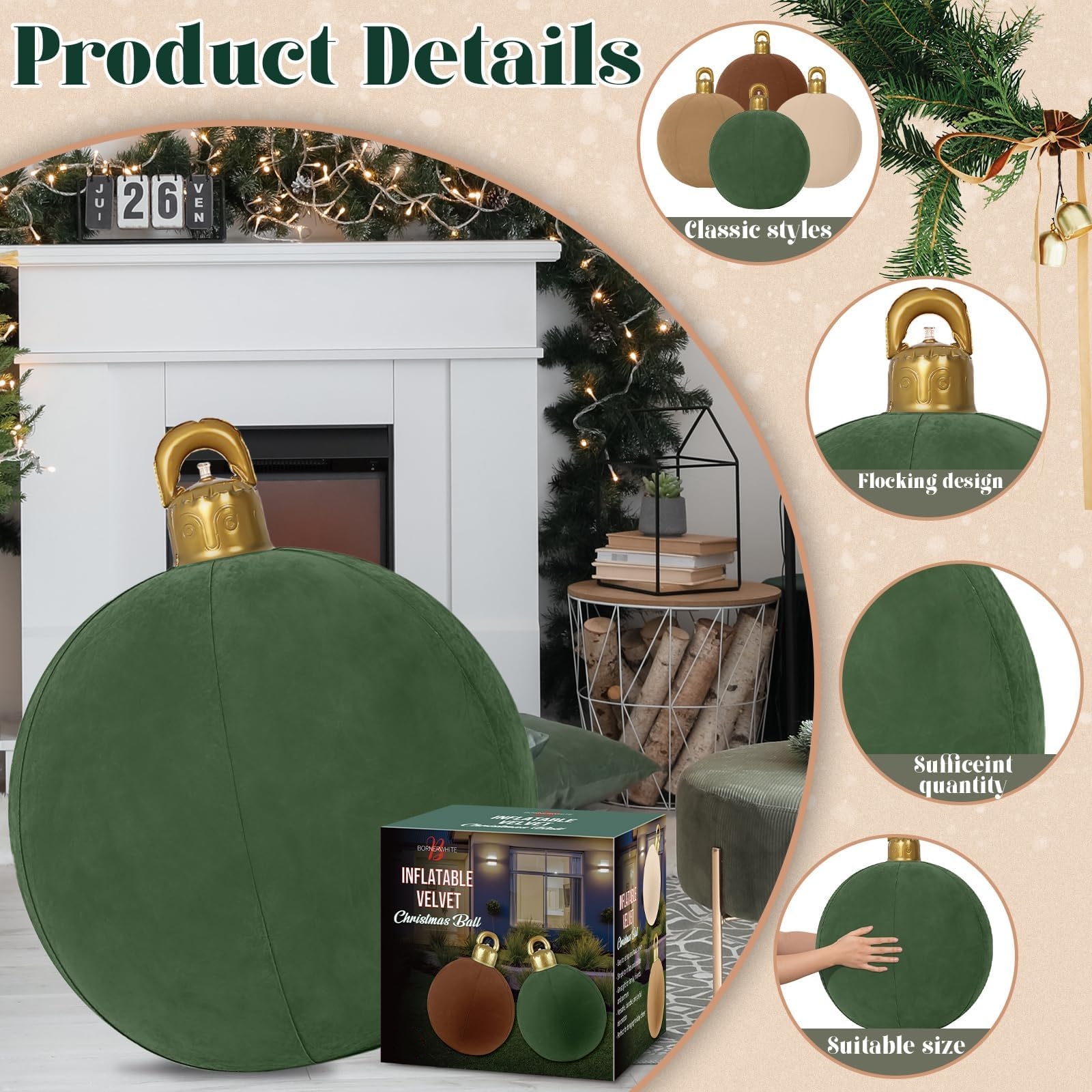 Large Velvet Inflatable Christmas Ball Ornament