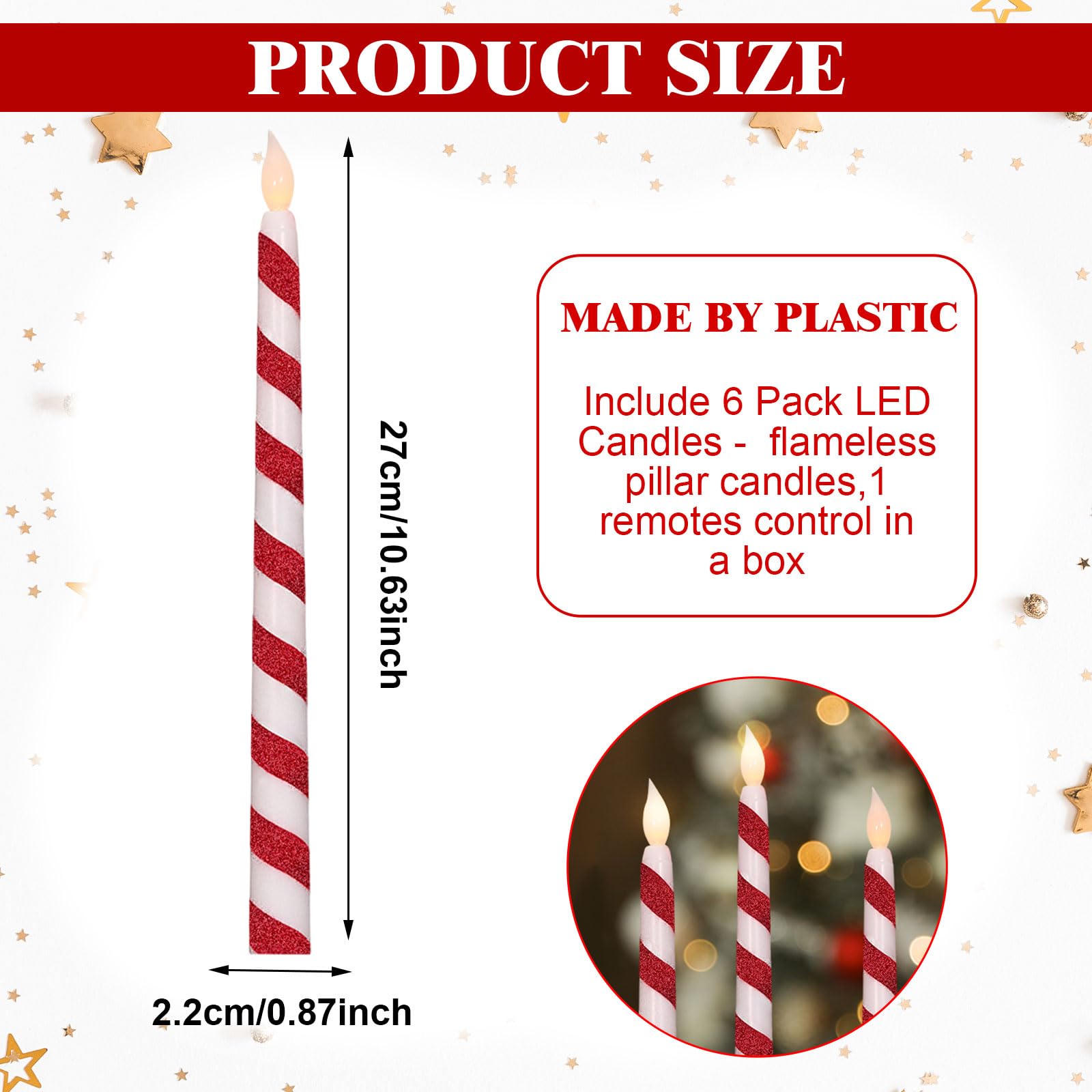 6 Pack Candy Cane Flameless Candles