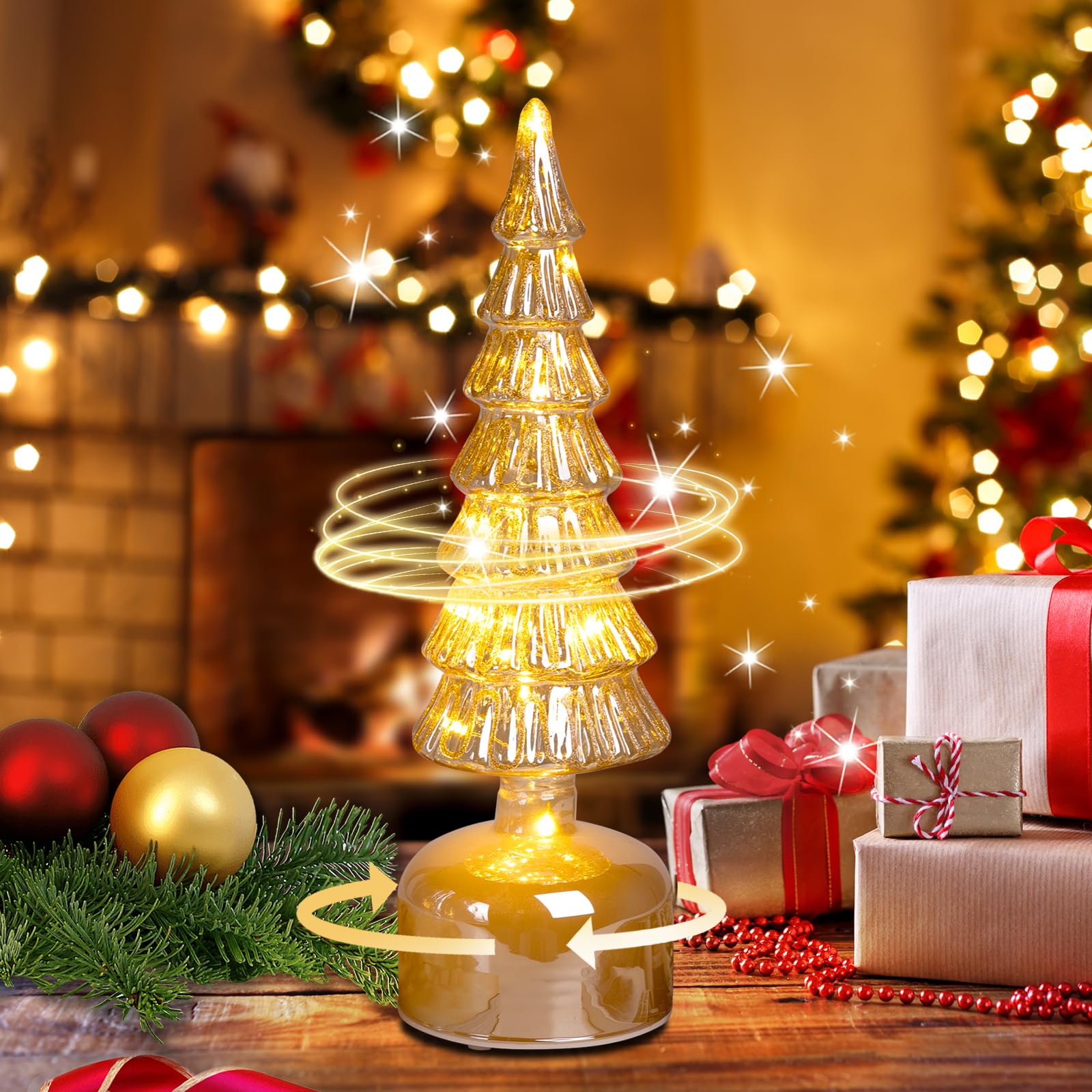 Rotating Mercury Glass Christmas Tree Decoration